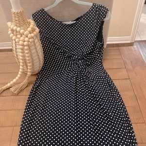 Jones New York Polka Dot, Knee Length Dress w/ Twist Front Detail